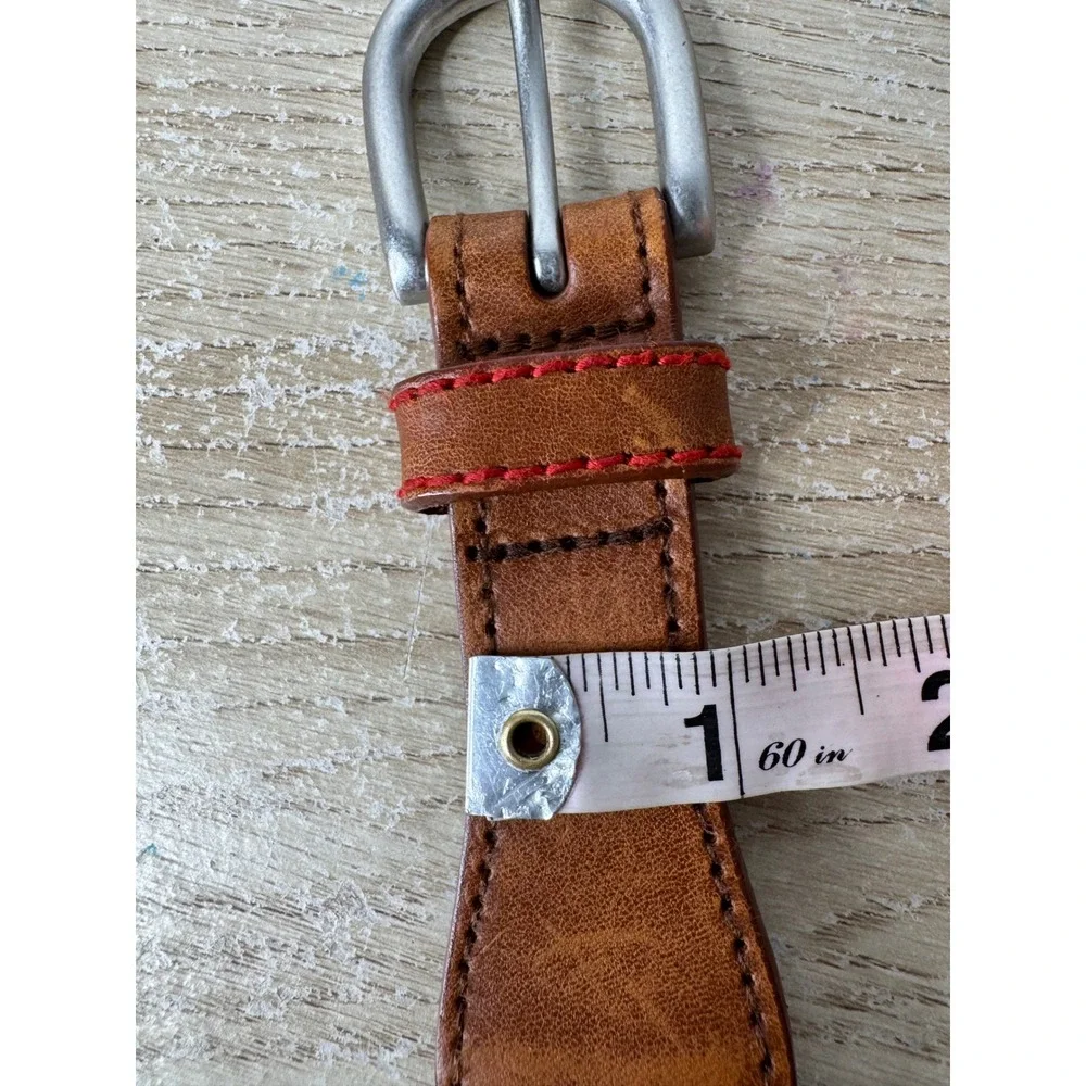 Brooks Brothers Mens Plaid Cotton and Leather Belt Brown Blue Pink Size Large